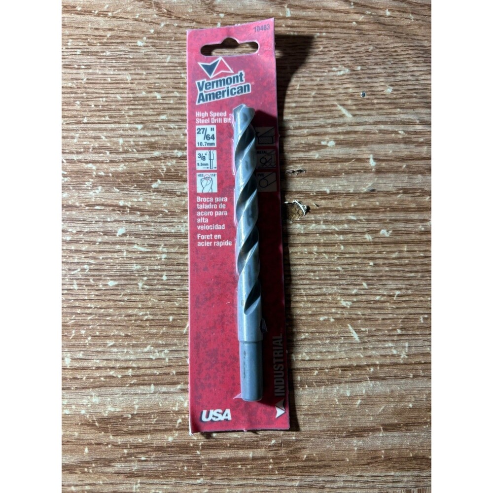 27/64" Vermont American High Speed Steel Drill Bit Hss Usa 3/8" Red Sh #10483